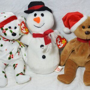Ty Beanie Babies (3) Christmas Teddy 1997 & 1998, Snowball